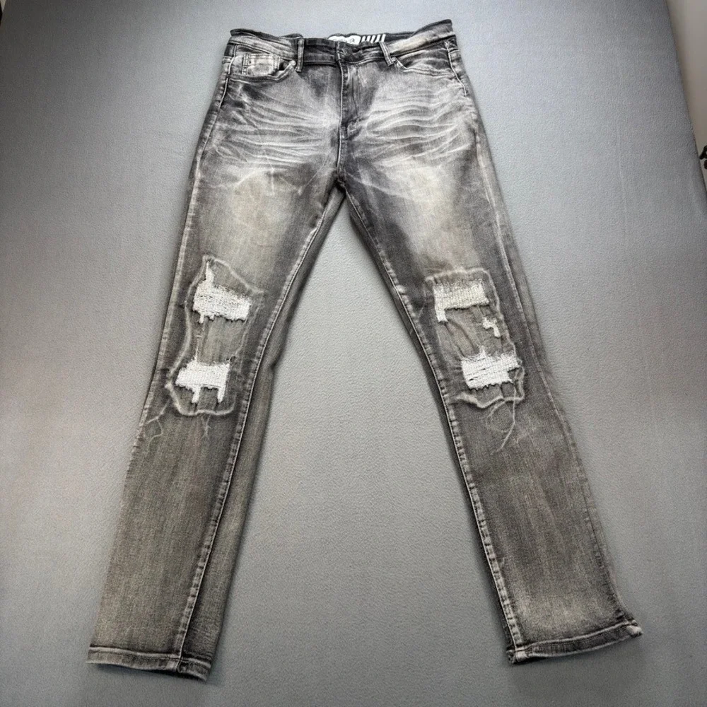RGSTR Distressed Ripped Denim Jeans Slim Fit 34 FIT 32x30 Gray Acid Wash Street